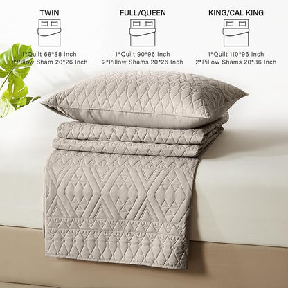 akkialla Twin Quilt Set, Taupe Lightweight Microfiber Bedspread Coverlet, Boho Geometric Pattern, Soft All-Season Bedding, 2-Piece (1 Quilt, 1 Pillow Sham) | Breathable fabric, Modern style