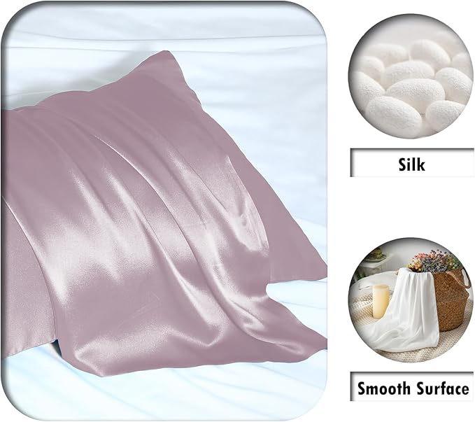 Mulberry Silk Pillowcase for Hair and Skin Standard Size 20"X 26" Pillow Case with Hidden Zipper Soft Breathable Smooth Cooling Silk Pillow Covers for Sleeping (Lavender,Standard,1Pcs)