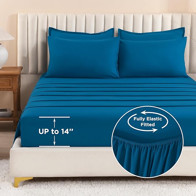 Litanika Comforter Queen Size Set Teal - 7 Pieces Bed in a Bag Queen Bedding Comforter Sets, Plain Lightweight Bed Set with Comforter, Sheets, Pillowcases & Shams