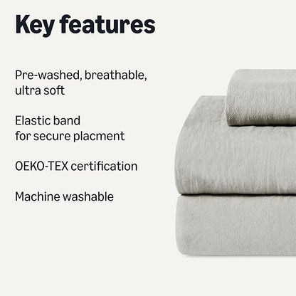 Amazon Basics Twin Bed Sheet, 3-Piece Bedding Set, Double Brushed Microfiber, Ultra Soft, Easy Care, Grey