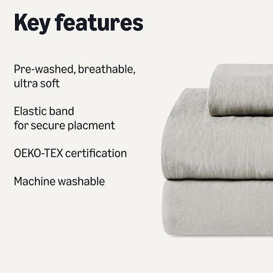 Amazon Basics Twin Bed Sheet, 3-Piece Bedding Set, Double Brushed Microfiber, Ultra Soft, Easy Care, Grey