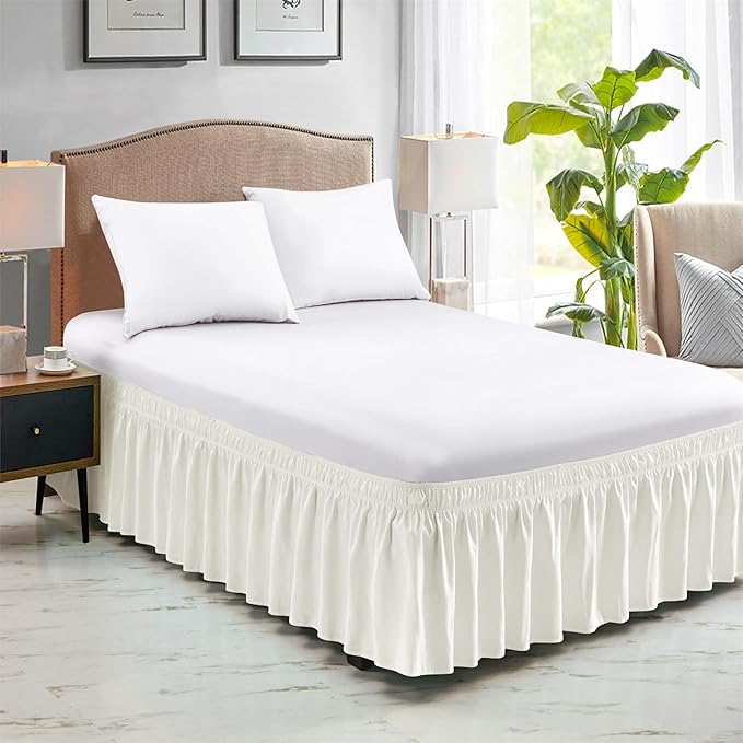 FreshCulture King Bed Skirt, Dust Ruffle for King Size Bed, Easy Fit with 15-Inch Tailored Drop, Elastic Wrap Around Bed Skirt King Size, Hotel Quality Bed Skirts for Adjustable Bed (Ivory)