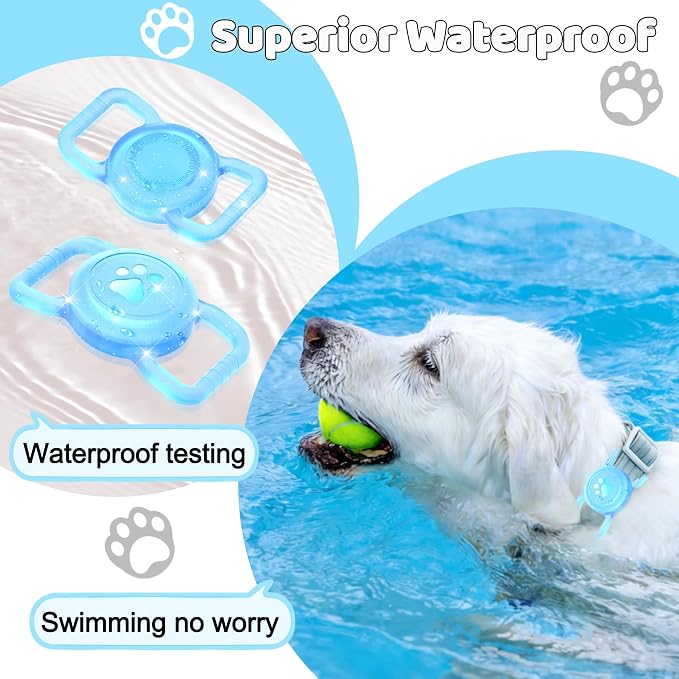 SANKALA Luminous Airtag Dog Collar Holder, Blue Glitter, 1 Pack | Glittery, Waterproof, Silicone Full Body Covered Anti-Lost Protective, Fits All Width Pet Collars, for Airtag 1st and 2nd