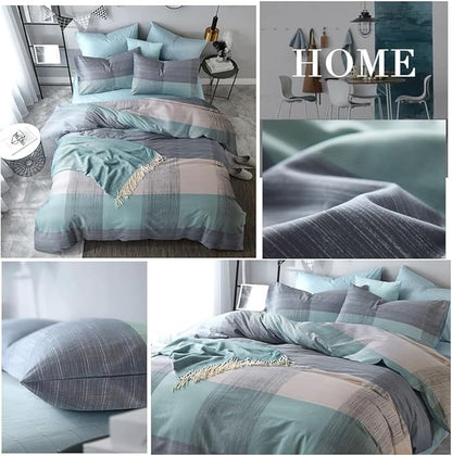 mixinni Simple Patchwork Print Comforter Set Twin XL Size Bed Fluffy Blue Mint Green Geometric Pattern Comforter for Boys Women and Men, 1 Modern Comforter and 2 Pillowcases for All Season