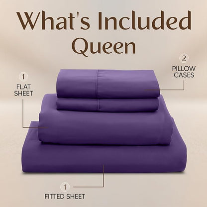 Utopia Bedding Queen Size Sheet Set – 4 Piece Bed Sheets, Soft and Breathable Microfiber, Includes 1 Fitted Sheet, 1 Flat Sheet and 2 Pillowcases – Oeko Tex (Eggplant)