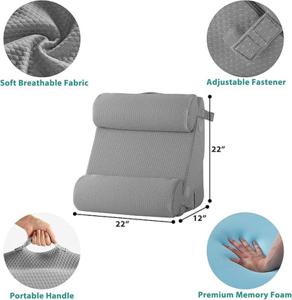 Adjustable 4pcs Bed Wedge Pillow Set, Memory Foam Wedge Pillows Post Surgery for Back, Neck, Leg Pain Relief, Pillow Wedge for Sleeping, Sitting up in Bed, Acid Reflux and GERD, Grey