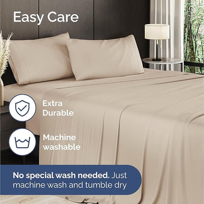 100% Rayon Derived From Bamboo - Bamboo Sheets Full Size - Cooling Sheets for Full - Ultra Soft, Breathable & Hotel Luxury Bedding - 1 Flat & 1 Fitted & 2 Pillowcases w/ 16 Inch Deep Pockets - Wheat