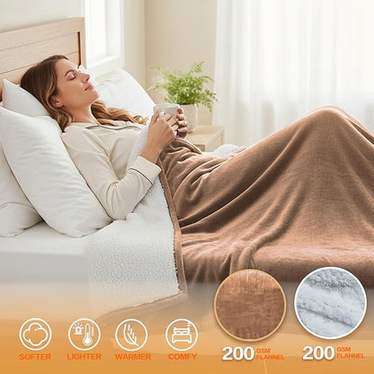 Electric Heated Blanket Queen Size 84''x90'' - Dual-Control Heating Blanket, Soft & Warm Flannel 10-Level Temperature Control, 8 Hours Auto Off, Rapid Heating & Overheat Protection