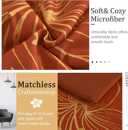 Menghomeus Terracotta Comforter Set California King Burnt Orange Floral Comforter Botanical Bedding Sets Cal King Soft Microfiber Thanksgiving Bed Set for All Season