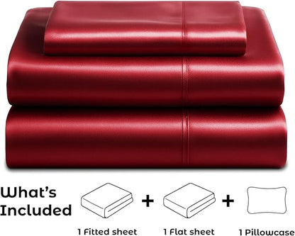 Satin Sheets Twin [3-Piece, Burgundy] Hotel Luxury Silky Bed Sheets - Extra Soft 1800 Microfiber Sheet Set, Wrinkle, Fade, Stain Resistant - Deep Pocket Fitted Sheet, Flat Sheet, Pillow Cases