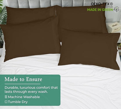 Royale Linens Queen Pillowcase Set of 2 - Bed Pillow Cover - 20x30 - Chocolate Pillowcases - 1800 Brushed Microfiber, Wrinkle & Fade Resistant - Soft & Cozy- Queen Size Pillow Case (Chocolate)