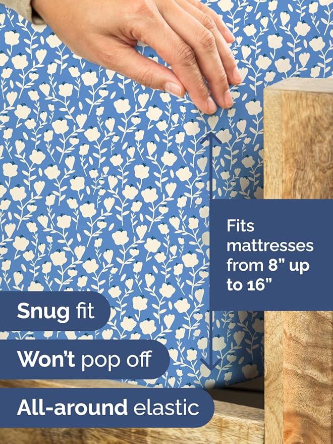 Floral Sheets - Blue & White Bed Sheet Set - 1 Flat, 1 Fitted & 1 Pillowcase w/ Deep Pockets - Comfy, Cozy, Wrinkle & Fade Free - Boho Botanical Bedding - Soft, Breathable & Cooling - Twin Size Set