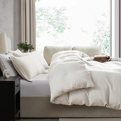 Nestl Off White Duvet Cover Full Size - Soft Prewashed Full Size Duvet Cover Set, 3 Piece, with Zipper Closure, 1 Duvet Cover 80x90 inches and 2 Pillow Shams - No Comforter