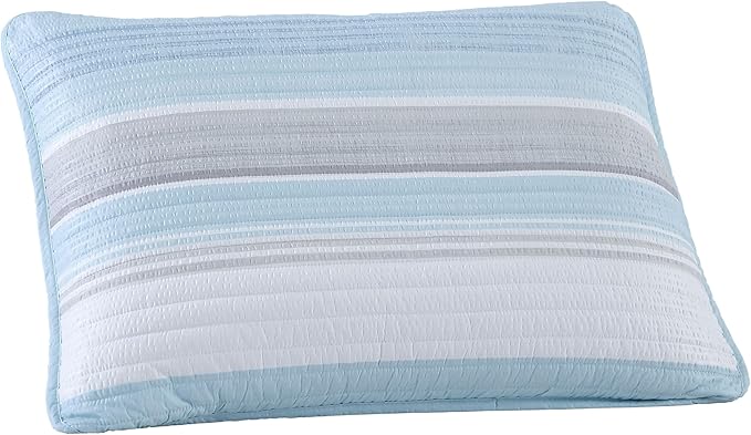 Beatrice Home Fashions Coralinn Striped 2-Piece Quilt Set, Lightweight, All-Seasons, Twin, Blue Gray