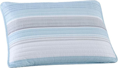 Beatrice Home Fashions Coralinn Striped 2-Piece Quilt Set, Lightweight, All-Seasons, Twin, Blue Gray