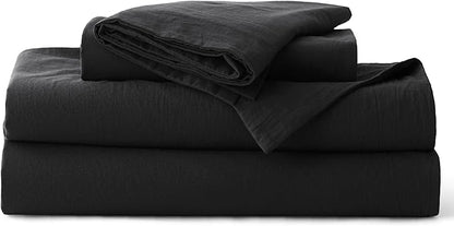 Bedsure 100% Washed Cotton Duvet Cover Queen Size - Black Minimalist Bedding Set Linen Like - PureWoven Plain Simple & Soft Comforter Cover for All Seasons (Black, Queen, 90"x90")