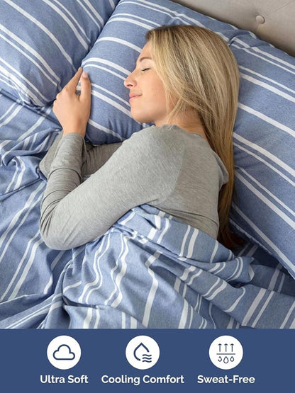 Extra Deep Twin XL Sheet Set - 4 Piece Breathable and Cooling Sheets - Hotel Luxury Bedding for Women, Men, Kids & Teens - Easy Secure Fit - Soft & Wrinkle Free with Extra Deep Pockets - Blue Stripes