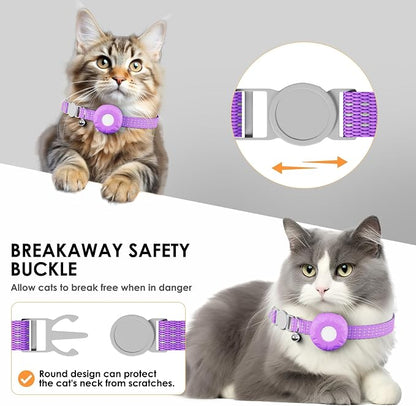 Cat Tracker, Waterproof Pet Tracker for Cats, Cat GPS Tracker Collar with Safety Elastic Buckle, Works with Any Collar, GPS Tracker Compatible with Apple Find My App (Only iOS), No Monthly Fee, Purple