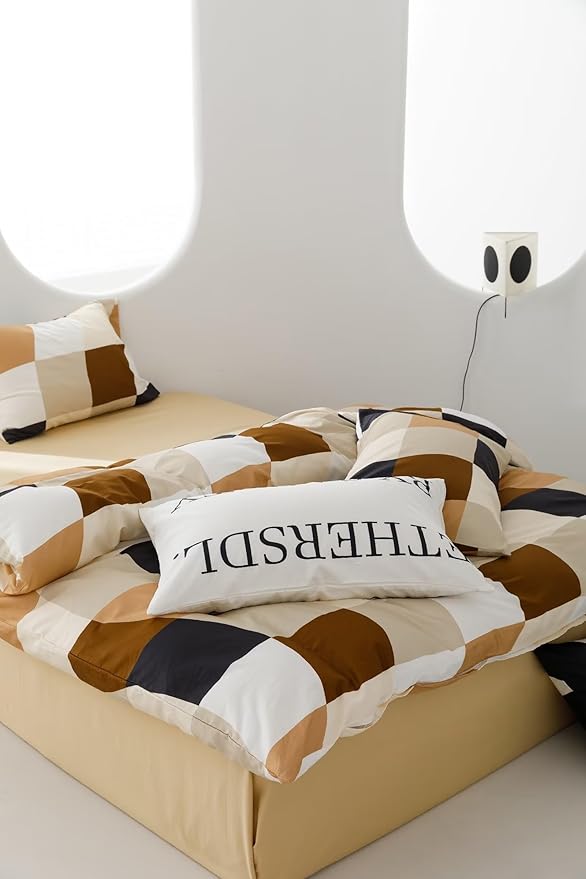 Hosueri Black White Brown and Cream Plaid Comforter Set Full Size Teen Boys Girls Warm Comfy Multicolor Beige Grid Distorted Checkered Bed Quilts Soft 3 Piece Preppy Modern Dorm Bedding Blankets Full