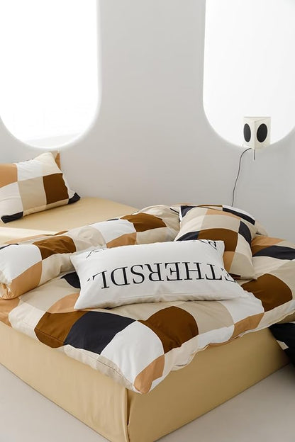 Hosueri Black White Brown and Cream Plaid Comforter Set Full Size Teen Boys Girls Warm Comfy Multicolor Beige Grid Distorted Checkered Bed Quilts Soft 3 Piece Preppy Modern Dorm Bedding Blankets Full