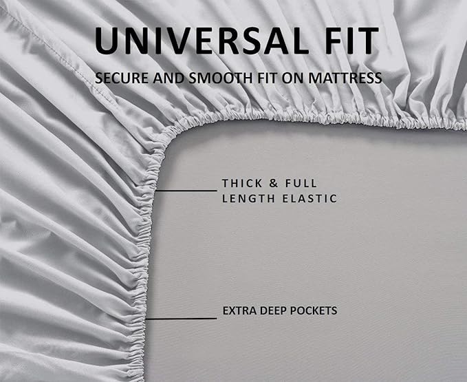 Mattress-Homes Extra Deep Pocket 6 Piece King Sheet Set, Hotel Luxury Collection, 100% Egyptian Cotton, 21" Deep Fitted Sheet, Soft, Cool & Breathable Bedding with 4 Pillowcases in Light Grey Solid