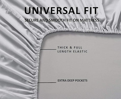 Mattress-Homes Extra Deep Pocket 6 Piece King Sheet Set, Hotel Luxury Collection, 100% Egyptian Cotton, 21" Deep Fitted Sheet, Soft, Cool & Breathable Bedding with 4 Pillowcases in Light Grey Solid