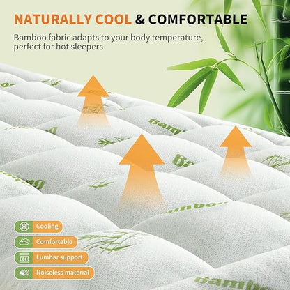 Sweetcrispy Ultra Soft Mattress Topper Twin Size - Viscose Made from Bamboo Pillow Top Mattress Pad for Breathable Cooling & Back Pain Relief, Deep Pocket Comfort Bed Topper, Green