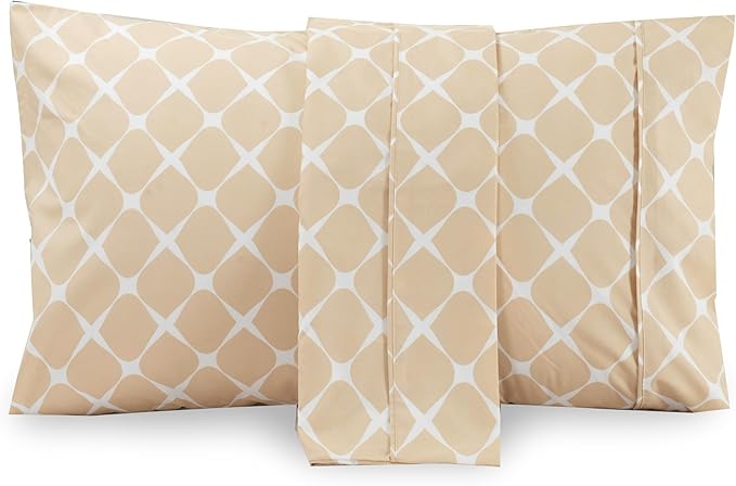 Elegant Comfort Luxury Ultra-Soft 2-Piece Pillowcase Set - 1500 Premium Hotel Quality Microfiber Double Brushed - Wrinkle Resistant, Standard/Queen, Bloomingdale Pattern Cream