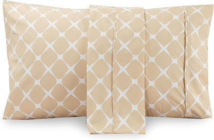Elegant Comfort Luxury Ultra-Soft 2-Piece Pillowcase Set - 1500 Premium Hotel Quality Microfiber Double Brushed - Wrinkle Resistant, Standard/Queen, Bloomingdale Pattern Cream