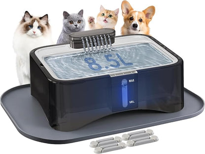 UPSKY Cat Water Fountain, 2.25Gal Large Capacity for Multi-Pet Homes | Ultra Quiet 304 Stainless Steel, Anti-Clog Pump with 4 Filters, Non-Slip Mat Included, Easy to Clean, Smart LED & Anti-Dry