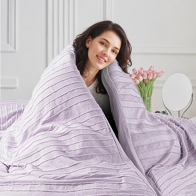 NEXHOME PRO Duvet Cover,3 Pieces Boho Tufted Duvet Cover Set, Soft and Lightweight 100% Washed Microfiber Comforter Cover Set(Lavender,104 x 98)-No Comforter
