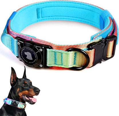 2026 Upgrade Waterproof Tactical AirTag Dog Collar, Built in AirTag Holder | Comfortable Control Handle, Quick Release Metal Buckle, Durable 1000D Nylon, For Medium to Large Dogs, Pastel lcing,M