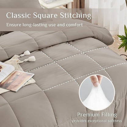 JOLLYVOGUE King Comforter Set, Ultra-Soft Bed in a Bag King Size 7 Pieces, Oeko-TEX Certified Bedding Set with Down Alternative Comforter, Sheets, Pillowcases & Shams, Khaki
