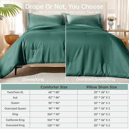 MUXHOMO King Size Comforter Set, All Season Ultra Soft Down Alternative Bedding - 3 Piece Lightweight Bed Set Includes 1 Comforter (104"x90") and 2 Pillow Shams (20"x36"), Emerald Green