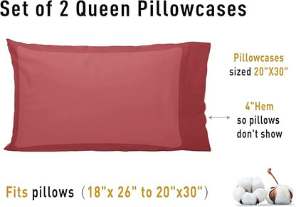Sunflower Queen Pillowcases Set of 2, 100% Cotton Queen Size Pillow Cases 2, 20×30 inches Jester Red, Soft and Breathable