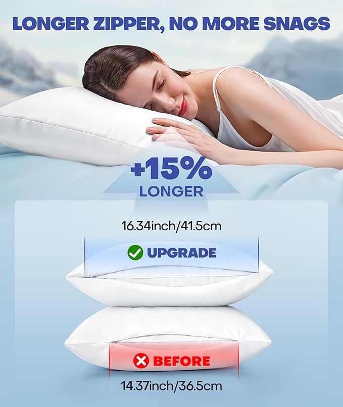 Ice Cooling Pillowcase for Hot Sleepers, Instantly Cool, Stays Cold All Night, Softer Than Silk Pillow Cases, Pillow Covers with Invisible Zipper, Gift for Men & Women - Queen Size, White (1 Pack)