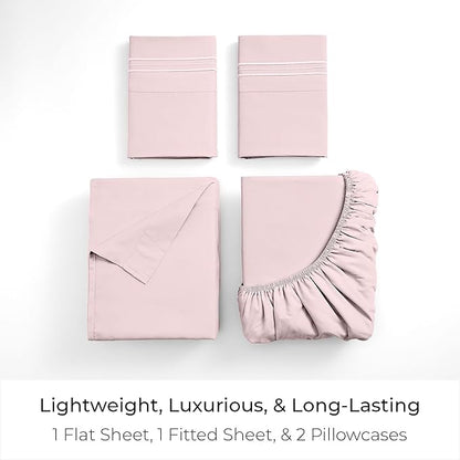 Mellanni Full Sheets Set - 4 PC Iconic Collection Bedding - Hotel Luxury, Extra Soft, Cooling Bed Sheets - Wrinkle, Fade, Stain Resistant (Full, Blush Pink)
