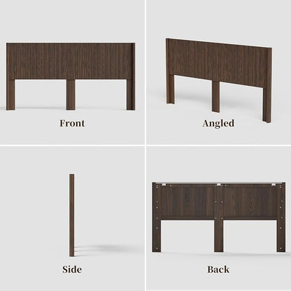 King Size Headboard Only, Modern Fluted Wall-Mounted Head Board with Lighting, Boho Wood Bed headboard Stylish Bedroom Decor, Espresso