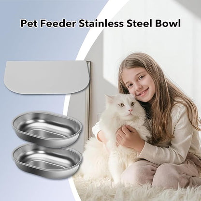Stainless Steel Bowl for Automatic Microchip Cat Pet Feeder,2 Bowls & 1 Mat Set