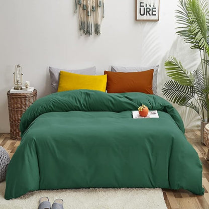 Luxlovery Emerald Green Comforter Set Full Dark Green Bedding Comforter Set Full Modern Solid Forest Green Cotton Blanket Quilts Cozy Soft Breathable 1 Comforter with 2 Yellow/Caramel Pillowcases