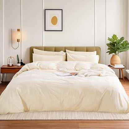 NEXHOME PRO Duvet Cover Set 100% Washed Cotton Oversized King 120"x98" Linen Feel Textured Organic Natural 3 Pieces Bedding Set with Zipper Closure, Breathable and Soft (No Comforter)
