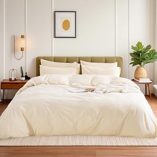 NEXHOME PRO Duvet Cover Set 100% Washed Cotton Oversized King 120"x98" Linen Feel Textured Organic Natural 3 Pieces Bedding Set with Zipper Closure, Breathable and Soft (No Comforter)