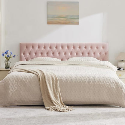 Tufted Upholstered Full Size Bed Headboard in Modern Button Design, Adjustable Solid Wood Head Board, Premium Velvet Fabric Padded Headboards in Bedroom (Pink)