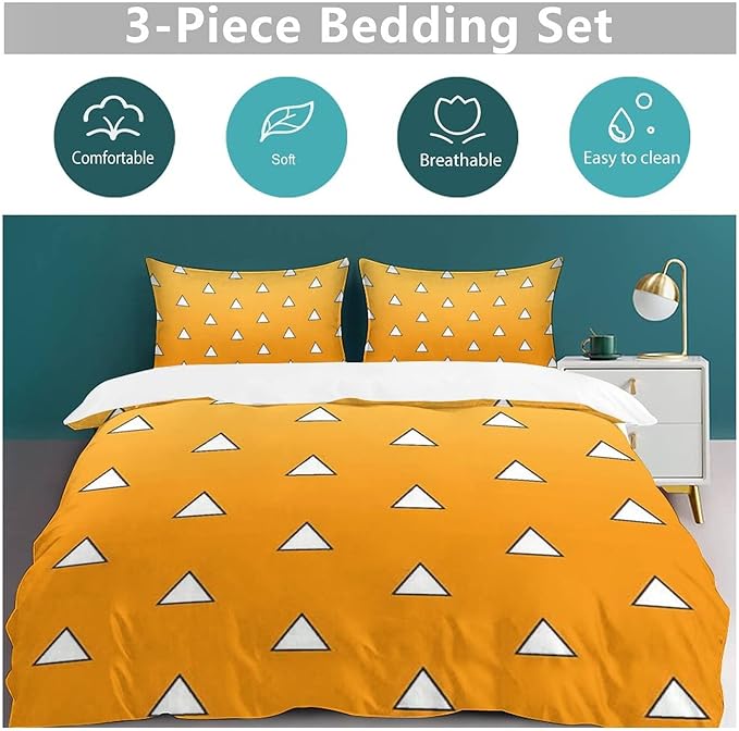 INFLAG Anime Bedding Set - Soft Brushed Microfiber 68x90 Inches Duvet Cover Set, 3 Piece, 1 Duvet Cover with Zipper Closure and 2 Pillow Shams (Twin,Yellow)