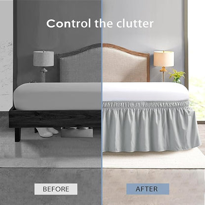 FreshCulture Twin Bed Skirt - Elastic Wrap Around, Easy Fit with 22 Inch Drop, Hotel Quality Dust Ruffle (Light Grey)