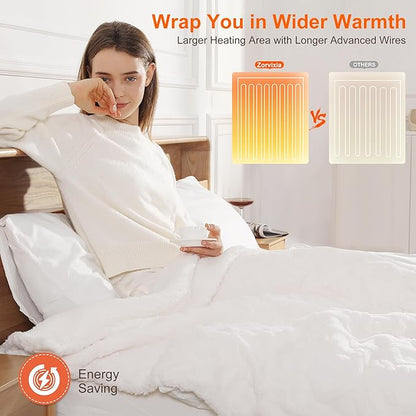 Electric Blanket Twin Heated Blanket 62''X84'' with 5 Heating Levels & 10 Hours Auto Off, ETL& FCC Certification Dual Sherpa Twin Heating Blanket Washable for Home/Office/Bed, Great Gift(White)