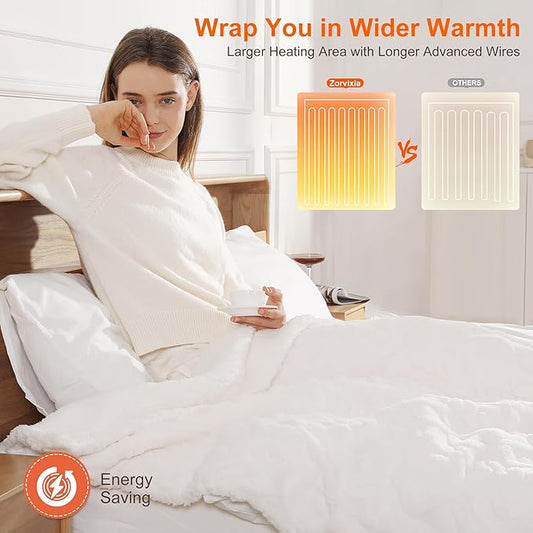 Heated Throw Blanket 50"x60" with 5 Heating Levels & 4 Hours Auto Off, Soft & Plush Sherpa Electric Blanket Throw with ETL & FCC Certification for Home Use, Machine Washable, Great Gift, White