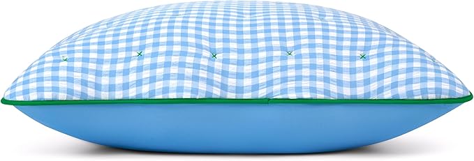kate spade new york Joyful Gingham Euro Sham, 26" x 26" Spring Pillow Cover, Single Seersucker Cover, Machine Washable, Windy Blue