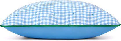 kate spade new york Joyful Gingham Euro Sham, 26" x 26" Spring Pillow Cover, Single Seersucker Cover, Machine Washable, Windy Blue