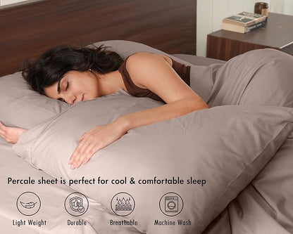 RUVANTI 100% Cotton Sheets – Split King Size Percale Bedding, Cooling & Breathable, Durable with a Crisp, Soft & Comfortable Feel, 16" Deep Pocket, 5-Piece Set, Warm Mocha